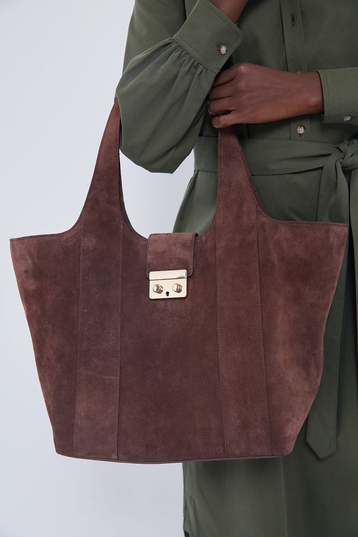 Brown Suede Large Market Tote