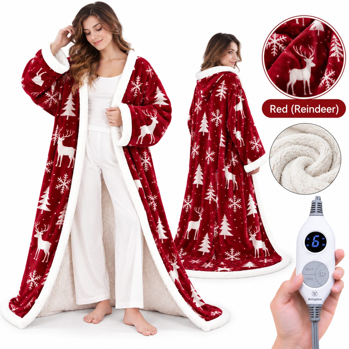 🔥 Cozy Wearable Heated Blanket with Foot Pocket | Sherpa-Lined Comfort & Auto Shut-Off 🔥