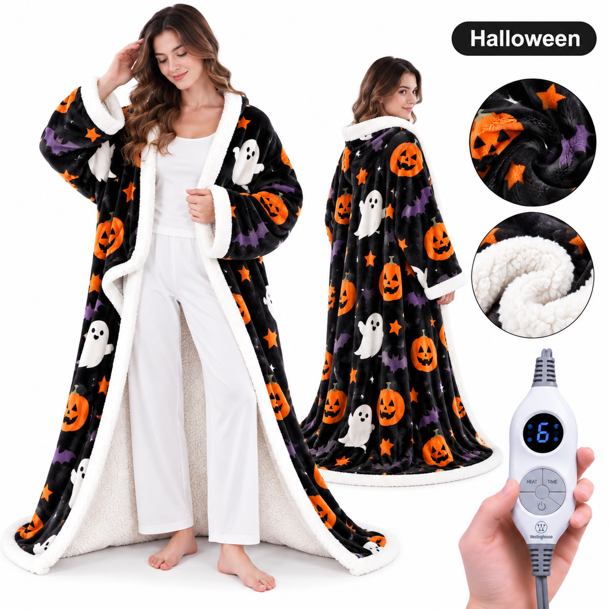 🔥 Cozy Wearable Heated Blanket with Foot Pocket | Sherpa-Lined Comfort & Auto Shut-Off 🔥