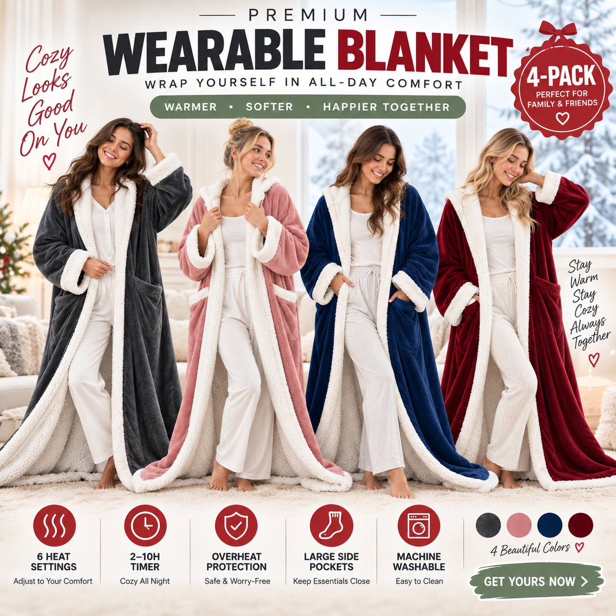 🔥 Cozy Wearable Heated Blanket with Foot Pocket | Sherpa-Lined Comfort & Auto Shut-Off 🔥
