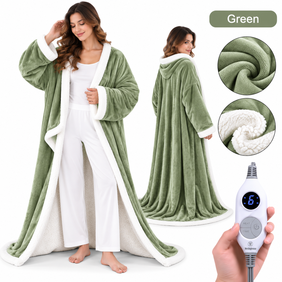 🔥 Cozy Wearable Heated Blanket with Foot Pocket | Sherpa-Lined Comfort & Auto Shut-Off 🔥