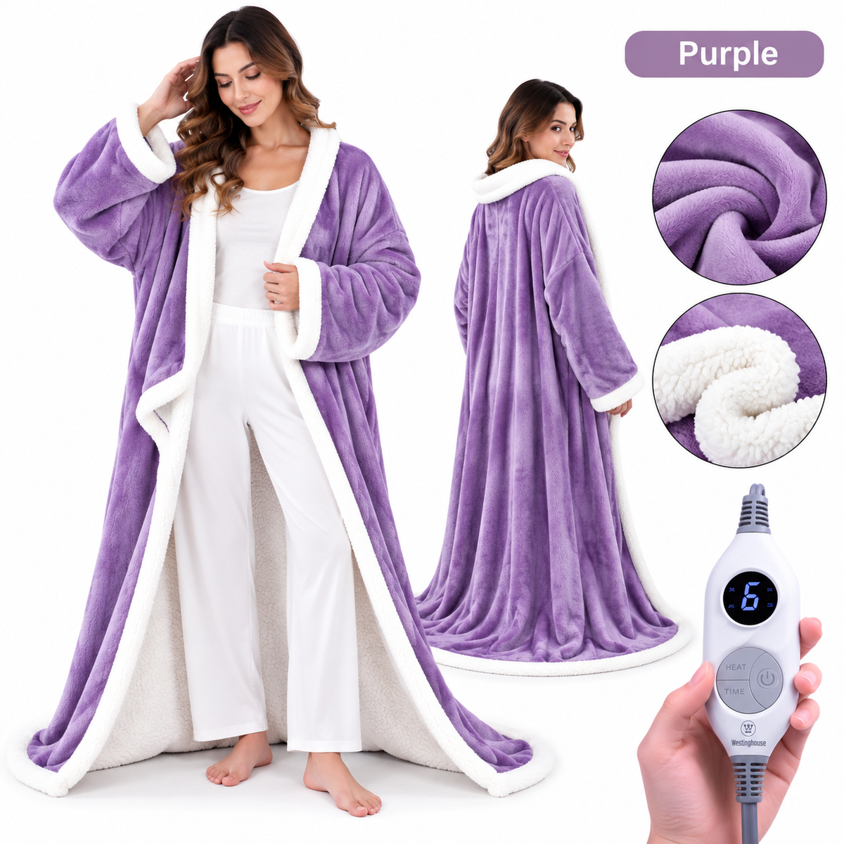 🔥 Cozy Wearable Heated Blanket with Foot Pocket | Sherpa-Lined Comfort & Auto Shut-Off 🔥