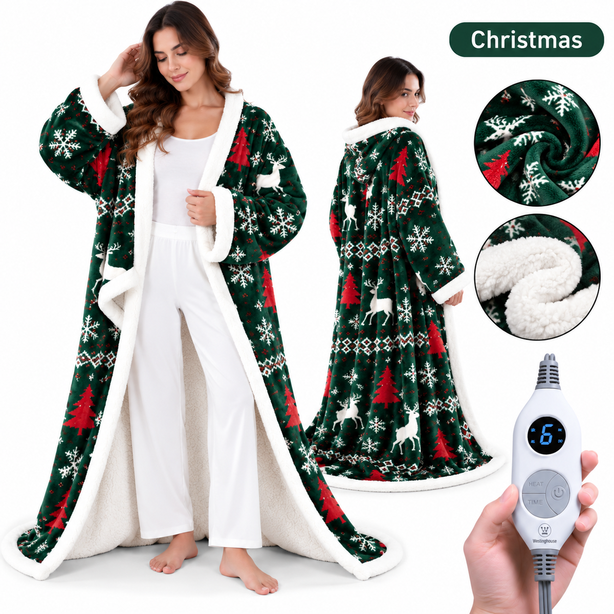 🔥 Cozy Wearable Heated Blanket with Foot Pocket | Sherpa-Lined Comfort & Auto Shut-Off 🔥
