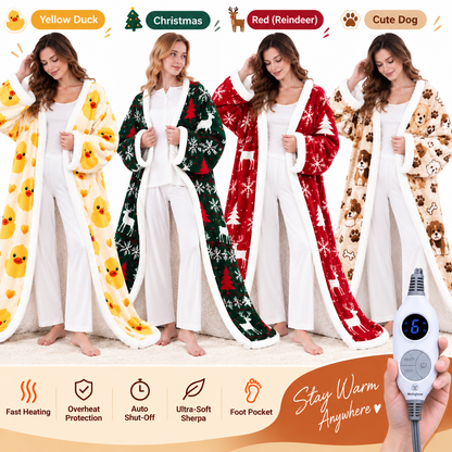 🔥 Cozy Wearable Heated Blanket with Foot Pocket | Sherpa-Lined Comfort & Auto Shut-Off 🔥