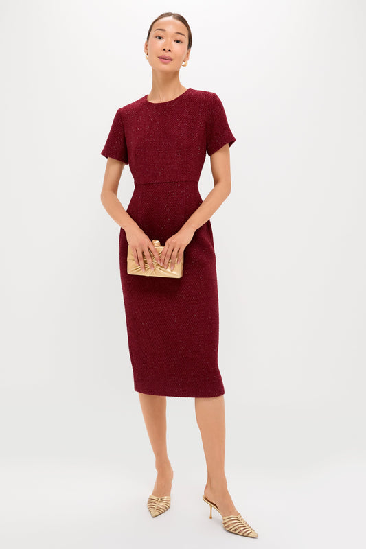 Burgundy Shimmer Boucle Pinot Midi Dress