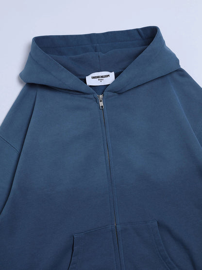 480 GSM BOXY CROPPED FIT 'WASHED BLUE' ZIP-UP HOODIE