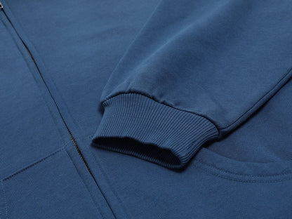 480 GSM BOXY CROPPED FIT 'WASHED BLUE' ZIP-UP HOODIE