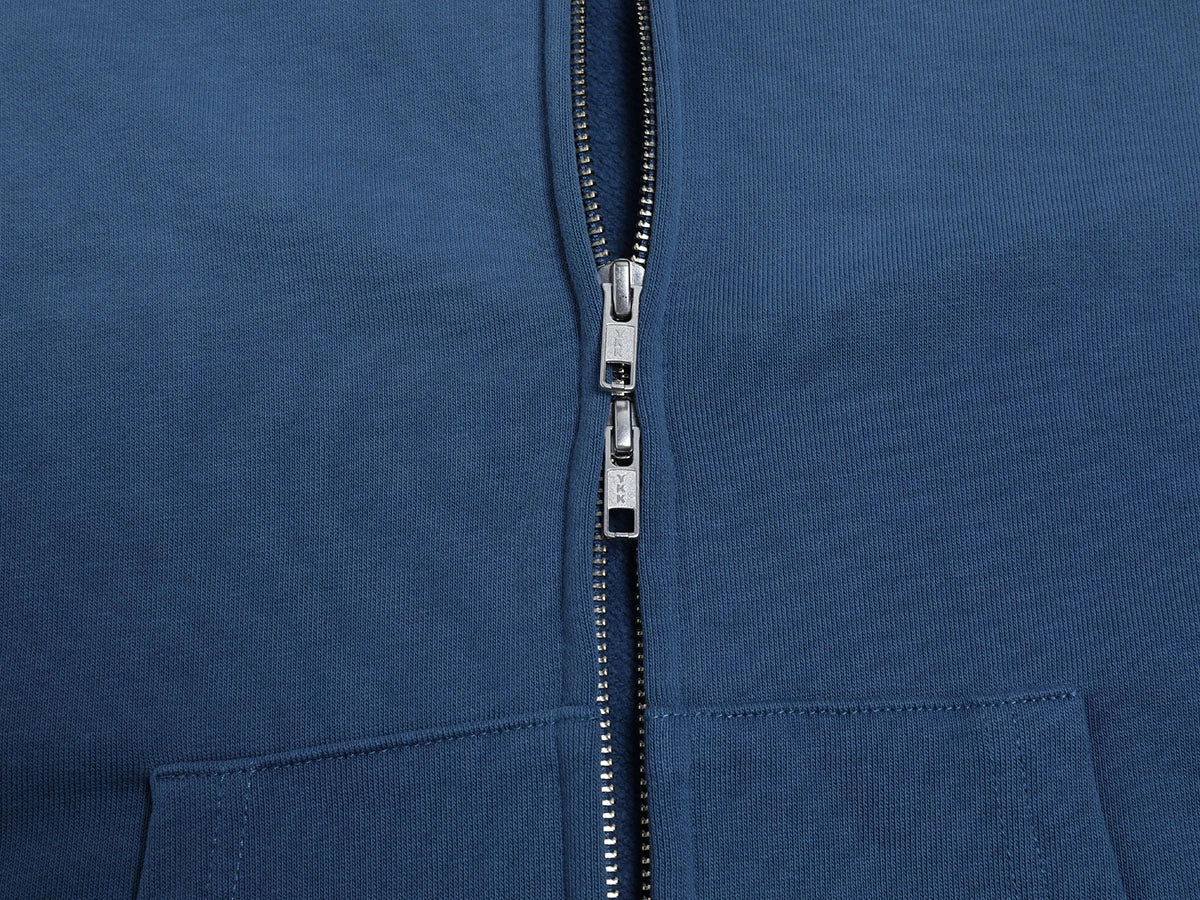 480 GSM BOXY CROPPED FIT 'WASHED BLUE' ZIP-UP HOODIE
