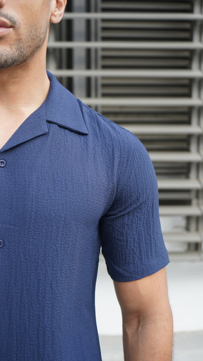 Capo SEERSUCKER SS Revere Shirt - Navy