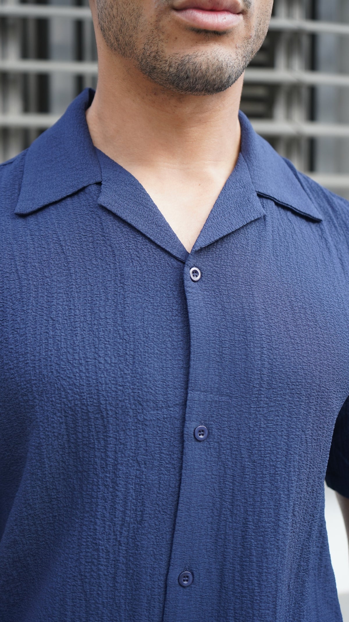 Capo SEERSUCKER SS Revere Shirt - Navy