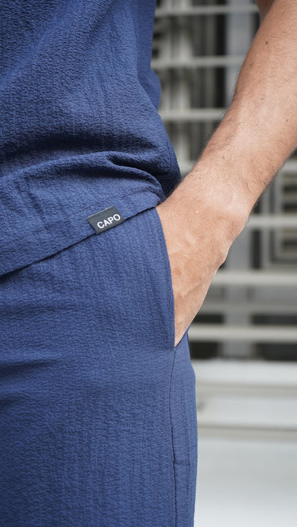 Capo SEERSUCKER SS Revere Shirt - Navy