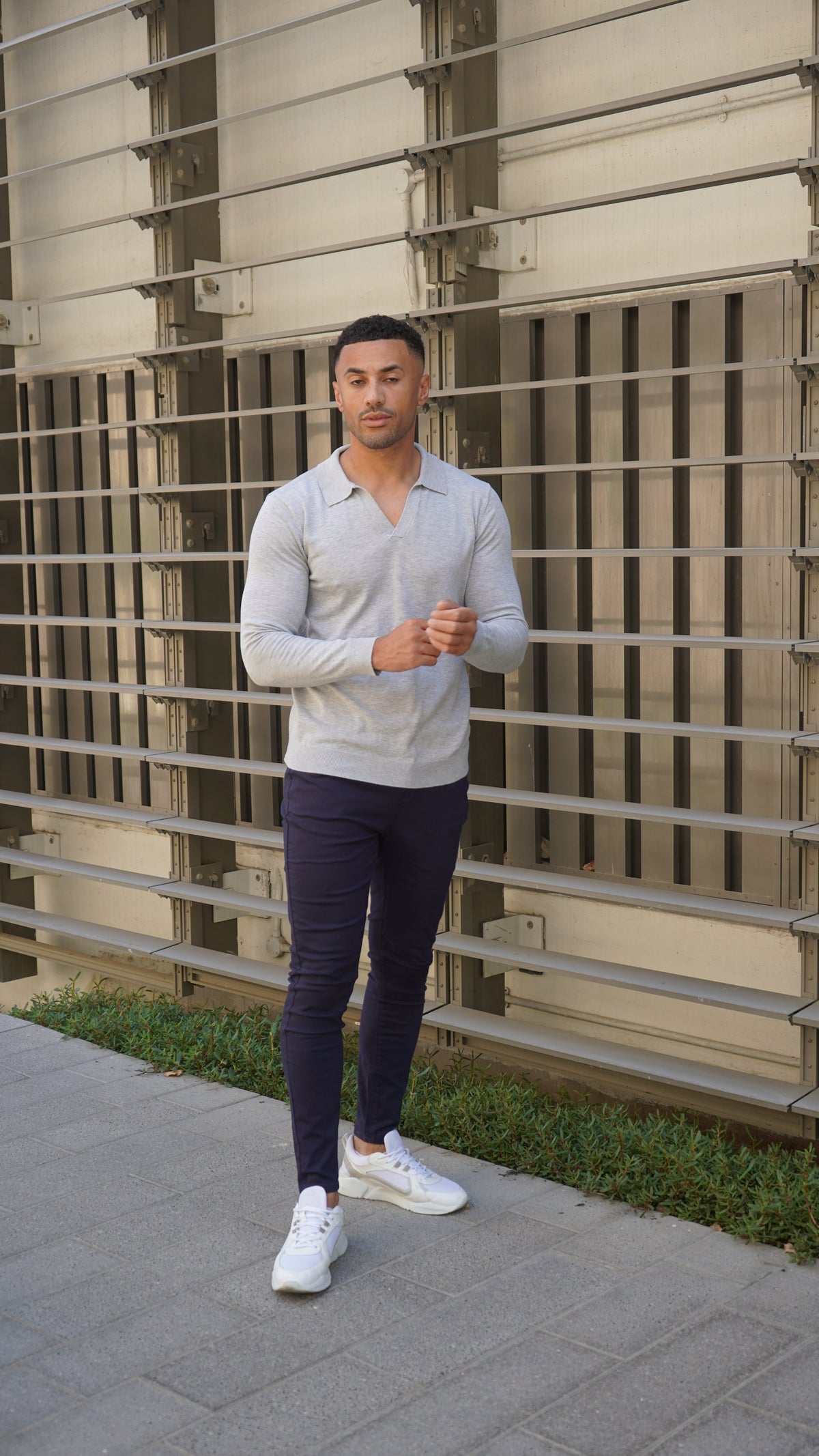 Capo Egyptian Cotton Cuban Collar LS Polo Shirt - Grey