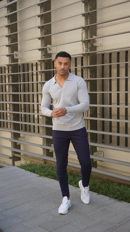 Capo Egyptian Cotton Cuban Collar LS Polo Shirt - Grey