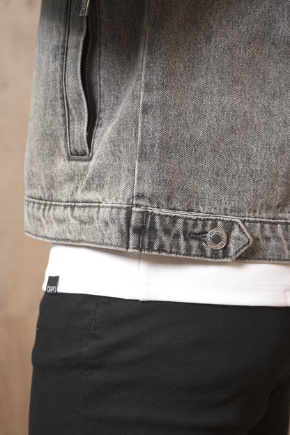 Capo Washed Zip Denim Jacket - Washed Black