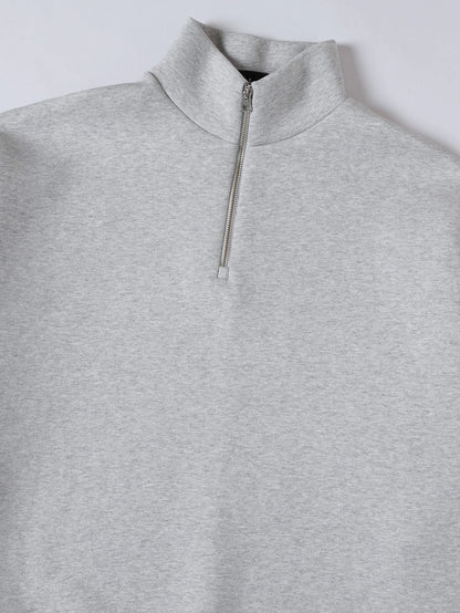 630 GSM BOXY CROPPED FIT QUARTER-ZIP 'FLOWER GRAY' SWEATER