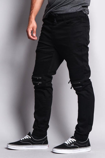 Zipper Knee Biker Twill Jogger Pants