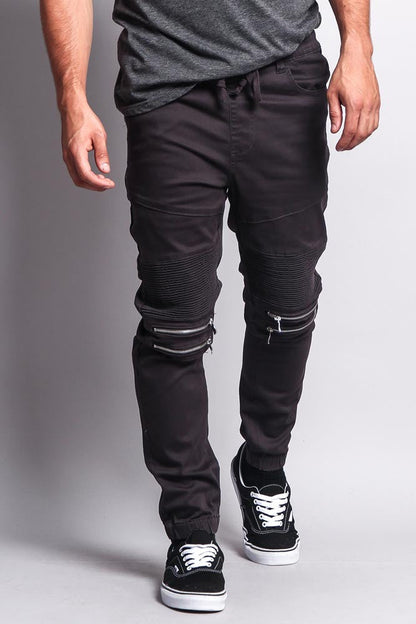 Zipper Knee Biker Twill Jogger Pants