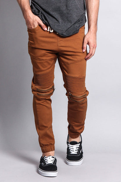 Zipper Knee Biker Twill Jogger Pants