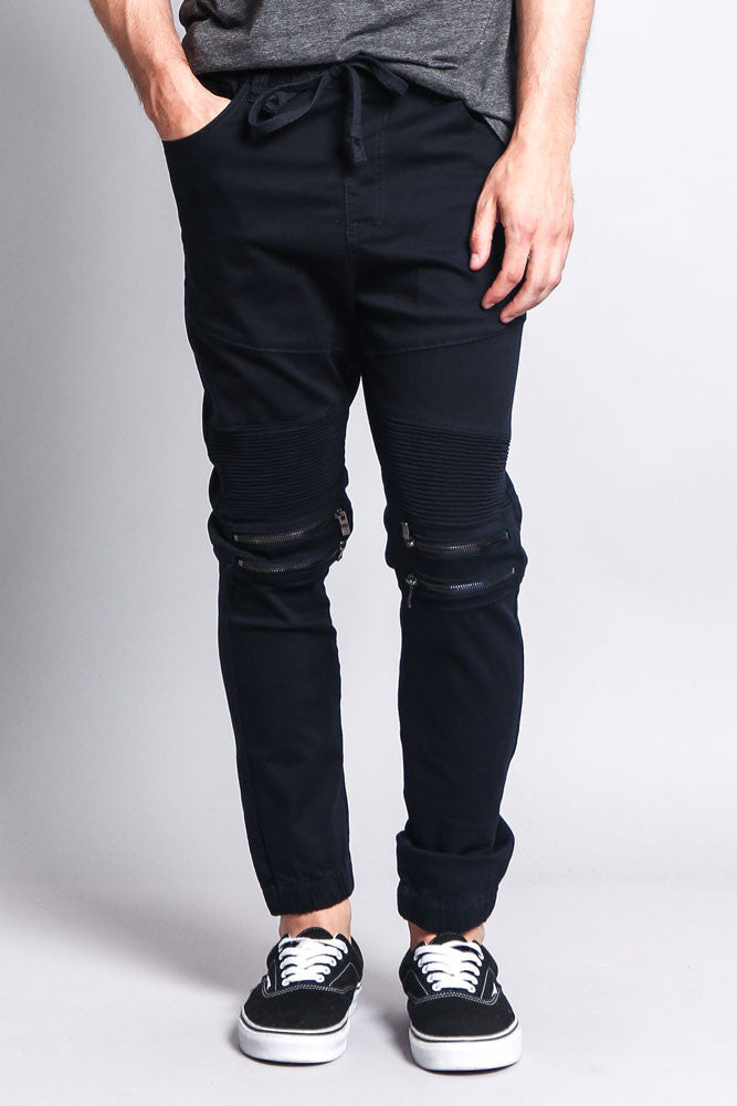 Zipper Knee Biker Twill Jogger Pants