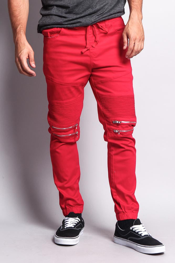 Zipper Knee Biker Twill Jogger Pants