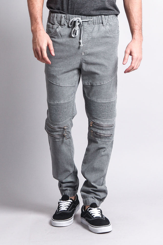 Zipper Knee Biker Twill Jogger Pants