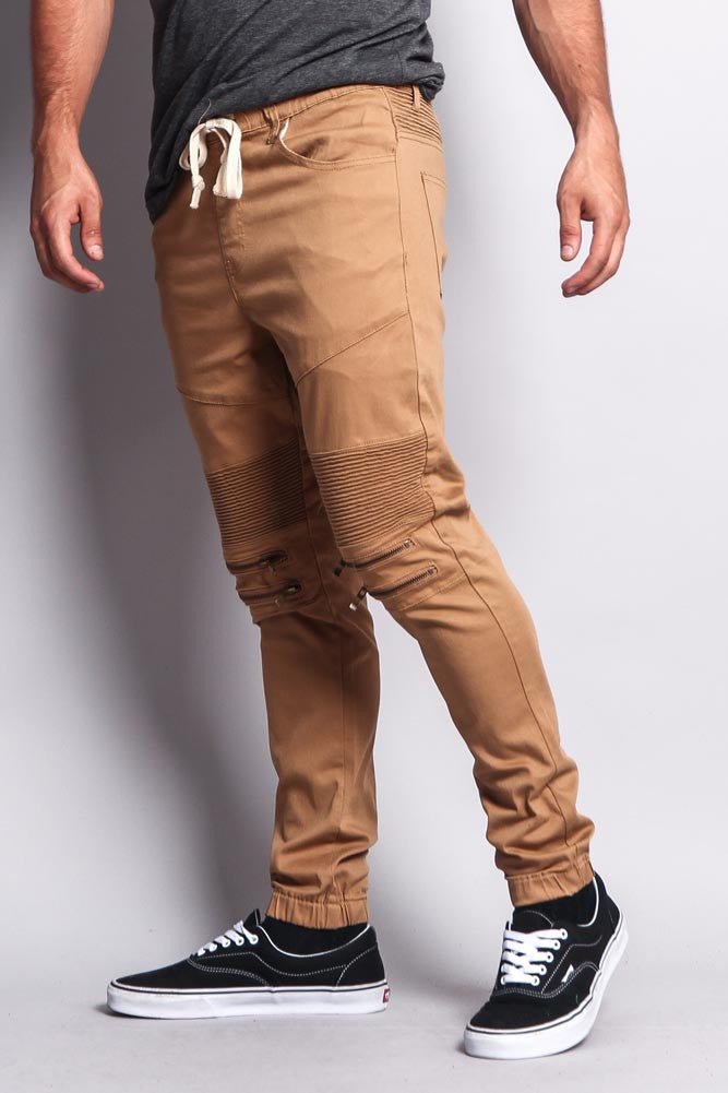 Zipper Knee Biker Twill Jogger Pants