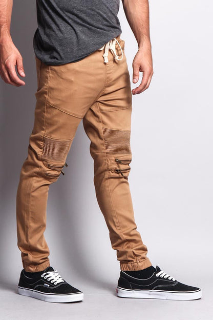 Zipper Knee Biker Twill Jogger Pants