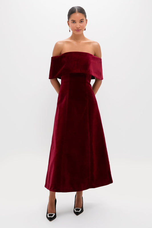 Burgundy Wind Velvet Carita Midi Dress