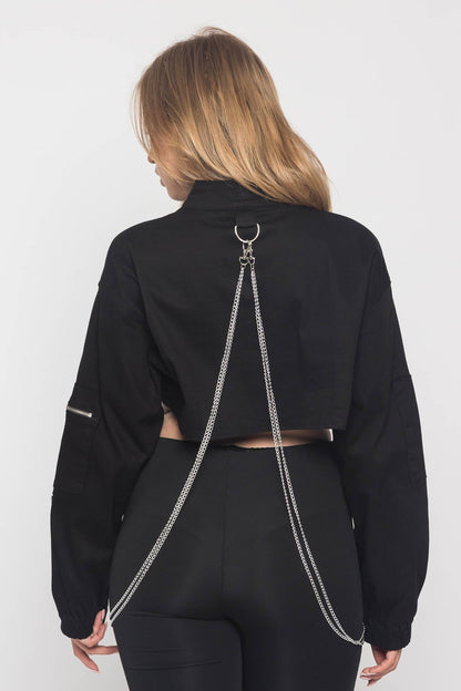 Cropped Shirt Jacket with Chains