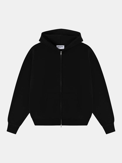 360 GSM CROPPED FIT 'BLACK' ZIP-UP HOODIE