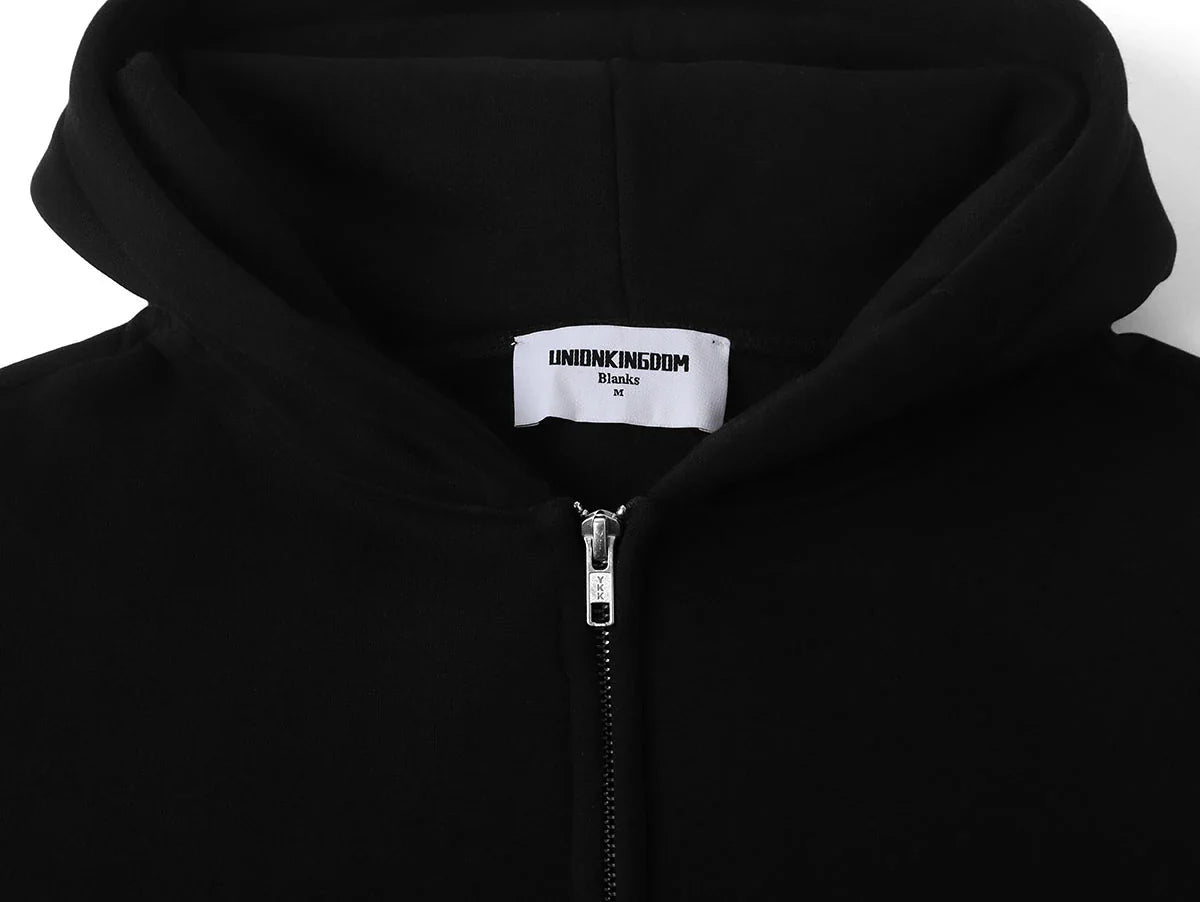 360 GSM CROPPED FIT 'BLACK' ZIP-UP HOODIE