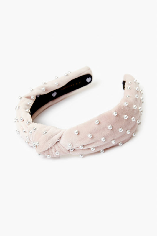 Blush Velvet Pearl Slim Knotted Headband